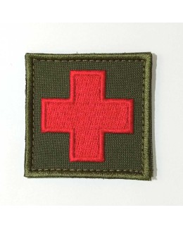 Нашивка (патч) Медицинский крест. Красный на хаки.